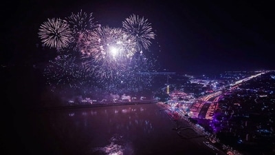Fireworks during the Deepotsav celebrations on the eve of Diwali, light up Ayodhya. (ANI)