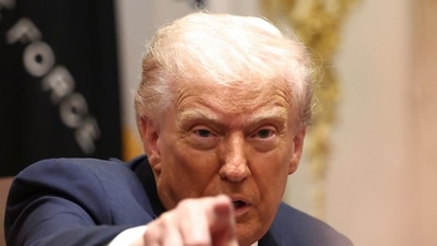 US President Donald Trump gestures during a meeting with Australia's Prime Minister Anthony Albanese in the Cabinet Room at the White House, in Washington, D.C., U.S., October 20, 2025. (REUTERS)