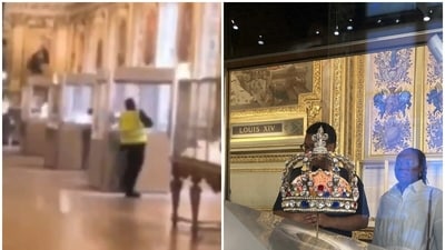 A band of thieves stole eight priceless royal pieces of jewellery from the Louvre Museum (X/@BFMTV ) A band of thieves stole eight priceless royal pieces of jewellery from the Louvre Museum (X/@BFMTV )