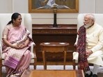 Delhi CM Rekha Gupta meets Prime Minister Narendra Modi on Tuesday. (HT)