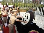 Gaurav Yadav, director general of police (DGP), Punjab, paid tributes to the bravehearts on the 66th state-level Police Commemoration Day at the Punjab Armed Police (PAP) Headquarters in Jalandhar on Tuesday. (HT Photo) Gaurav Yadav, director general of police (DGP), Punjab, paid tributes to the bravehearts on the 66th state-level Police Commemoration Day at the Punjab Armed Police (PAP) Headquarters in Jalandhar on Tuesday. (HT Photo)
