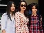 Karisma Kapoor with daughter Samaira and son Kiaan Raj. Karisma Kapoor with daughter Samaira and son Kiaan Raj.