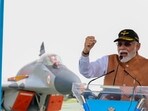 Prime Minister Narendra Modi at Adampur air base with MiG-29 fighter in the backdrop. Prime Minister Narendra Modi at Adampur air base with MiG-29 fighter in the backdrop.