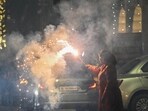 People burst crackers to celebrate Diwali Festival at Patel Nagar in New Delhi. People burst crackers to celebrate Diwali Festival at Patel Nagar in New Delhi.