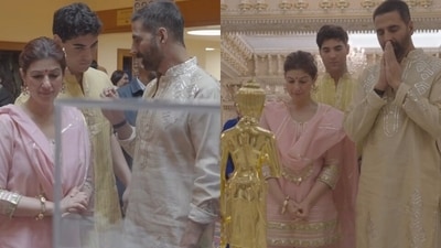 Twinkle Khanna, Akshay Kumar, Aarav and Nitara rang in Diwali at a London temple. Twinkle Khanna, Akshay Kumar, Aarav and Nitara rang in Diwali at a London temple.