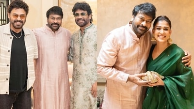 Chiranjeevi rang in Diwali with Venkatesh, Nagarjuna and Nayanthara in Hyderabad. Chiranjeevi rang in Diwali with Venkatesh, Nagarjuna and Nayanthara in Hyderabad.