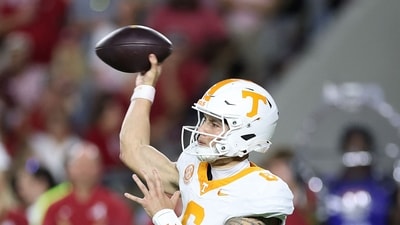 Joey Aguilar injury update: Tennessee coach Heupel revealed whether the quarterback will start against Kentucky this weekend. (Getty Images via AFP)