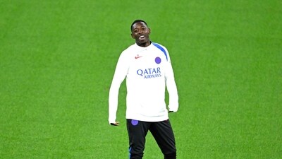 Paris Saint-Germain's French forward #10 Ousmane Dembele attends a training session (AFP)