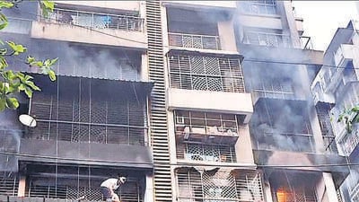 Navi Mumbai, India - Oct. 21, 2025: A major fire broke at Ambe Shraddha building ,two died at Kamothe in Navi Mumbai, India, on Tuesday, October 21, 2025. (Photo by Bachchan Kumar/ HT PHOTO) (HT PHOTO) Navi Mumbai, India - Oct. 21, 2025: A major fire broke at Ambe Shraddha building ,two died at Kamothe in Navi Mumbai, India, on Tuesday, October 21, 2025. (Photo by Bachchan Kumar/ HT PHOTO) (HT PHOTO)