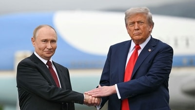 US President Donald Trump greets Russian President Vladimir Putin on the tarmac after they arrived at Joint Base Elmendorf-Richardson in Anchorage, Alaska, on August 15, 2025. (AFP) US President Donald Trump greets Russian President Vladimir Putin on the tarmac after they arrived at Joint Base Elmendorf-Richardson in Anchorage, Alaska, on August 15, 2025. (AFP)