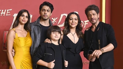 Shah Rukh Khan with his wife Gauri Khan and children Aryan Khan, AbRam Khan and Suhana Khan during the premiere of Netflix's series The Ba***ds of Bollywood. (AFP) Shah Rukh Khan with his wife Gauri Khan and children Aryan Khan, AbRam Khan and Suhana Khan during the premiere of Netflix's series The Ba***ds of Bollywood. (AFP)