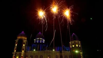 The night sky illuminated with firecrackers in Ludhiana on Diwali on Monday. Ludhiana recorded the worst AQI of 282 in Punjab on Tuesday morning. (Gurpreet Singh/HT) The night sky illuminated with firecrackers in Ludhiana on Diwali on Monday. Ludhiana recorded the worst AQI of 282 in Punjab on Tuesday morning. (Gurpreet Singh/HT)