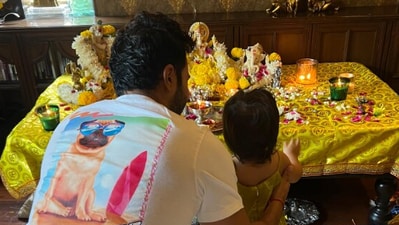 Varun Dhawan with daughter Lara during Diwali celebrations.