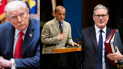US President Donald Trump, Pakistan’s PM Shehbaz Sharif and British PM Keir Starmer extended Diwali greetings. (AFP/Bloomberg/Reuters) US President Donald Trump, Pakistan’s PM Shehbaz Sharif and British PM Keir Starmer extended Diwali greetings. (AFP/Bloomberg/Reuters)