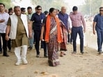 CM Rekha Gupta inspects Chhath Puja preparations along the Munak Canal. (HT Photo)