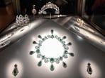 Necklace and earrings of the set of jewellery of Empress Marie-Louise displayed at Apollon's Gallery, which thieves stole in broad daylight on October 19, taking just seven minutes.
