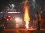 New Delhi, India - Oct. 31, 2024: People seen bursting crackers during diwali festival despite of the ban on burning it at Patel Nagar in New Delhi, India, on Thursday, October 31, 2024. (Photo by Sanchit Khanna/ Hindustan Times) (Hindustan Times) New Delhi, India - Oct. 31, 2024: People seen bursting crackers during diwali festival despite of the ban on burning it at Patel Nagar in New Delhi, India, on Thursday, October 31, 2024. (Photo by Sanchit Khanna/ Hindustan Times) (Hindustan Times)
