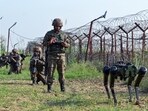 An Indian Army Soldier operates a robotic mule at the Line of Control, at Akhnoor in Jammu. An Indian Army Soldier operates a robotic mule at the Line of Control, at Akhnoor in Jammu.