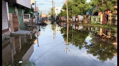 A view of a waterlogged street due to continuous heavy rainfall, in Thoothukudi on Wednesday. (ANI)