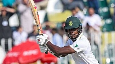 Kagiso Rabada enroute to his 71 against Pakistan. (AFP) Kagiso Rabada enroute to his 71 against Pakistan. (AFP)