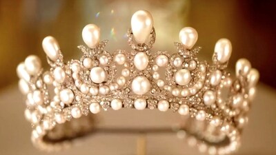 A tiara adorned with pearls worn by French Empress Eugenie, which was among the items stolen by thieves during a heist at Paris' Louvre Museum. (Reuters)