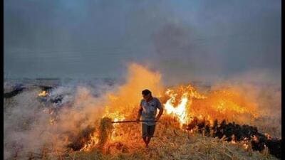 In Handesra, stubble was found burning on approximately one acre of farmland (HT File) In Handesra, stubble was found burning on approximately one acre of farmland (HT File)