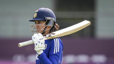 India's Smriti Mandhana during a practice session ahead of an ICC Women's World Cup ODI match against New Zealand Women. (PTI) India's Smriti Mandhana during a practice session ahead of an ICC Women's World Cup ODI match against New Zealand Women. (PTI)