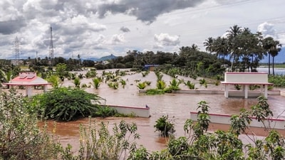A view of partially submerged structures following heavy rainfall, in Uthamapalayam, Tamil Nadu. (PTI) A view of partially submerged structures following heavy rainfall, in Uthamapalayam, Tamil Nadu. (PTI)