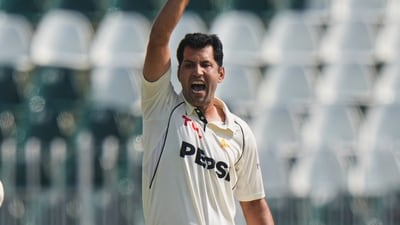 Pakistan's Asif Afridi celebrates after the dismissal of South Africa's Tristan Stubbs during the third day of the second test cricket match between Pakistan and South Africa, in Rawalpindi, Pakistan, Wednesday, Oct. 22, 2025. (AP Photo/Anjum Naveed) (AP) Pakistan's Asif Afridi celebrates after the dismissal of South Africa's Tristan Stubbs during the third day of the second test cricket match between Pakistan and South Africa, in Rawalpindi, Pakistan, Wednesday, Oct. 22, 2025. (AP Photo/Anjum Naveed) (AP)
