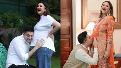 Raghav Chadha kisses Parineeti Chopra's baby bump in adorable birthday post. Raghav Chadha kisses Parineeti Chopra's baby bump in adorable birthday post.