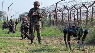 An Indian Army Soldier operates a robotic mule at the Line of Control, at Akhnoor in Jammu. (ANI) An Indian Army Soldier operates a robotic mule at the Line of Control, at Akhnoor in Jammu. (ANI)