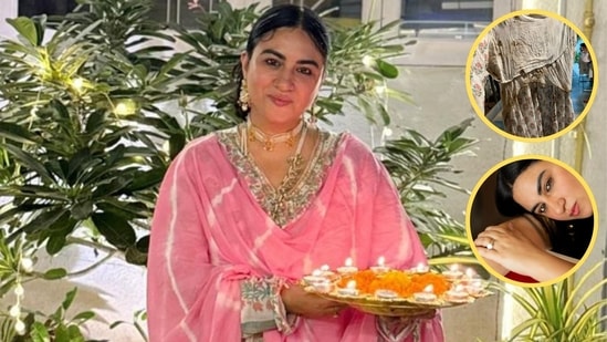 Actor-poet Priya Malik before her dress caught fire (inset) and her engagement diamond ring that she lost