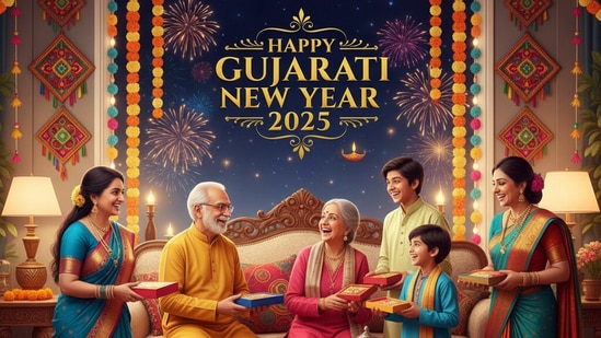 Happy Gujarati New Year 2025: Wishing everyone a happy and prosperous year ahead. (Image generated via Google Gemini)