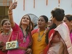 Some women with Delhi CM Rekha Gupta during a recent event at her residence.