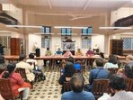 From left: Dion D’Souza, Akil Contractor, Menka Shivdasani, Jerry Pinto and Akhil Katyal at the launch of Poetry Circle 2.0 at the People’s Reading Room and Library (Suhit Bombaywala)