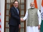 Prime Minister Narendra Modi with his Malaysian counterpart Anwar Ibrahim at Hyderabad House in New Delhi. 