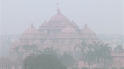 Gram it: A view of the Akshardham Temple covered with smog as the Air Quality Index (AQI) in Delhi remains 'very poor' for the fourth consecutive day, post Diwali, according to the Central Pollution Control Board (CPCB). AQI of 332 was recorded at 6am on October 23. (Photo: ANI )