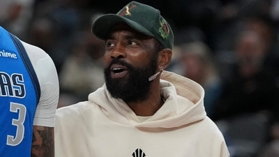 Kyrie Irving at the preseason game against the Los Angeles Lakers at T-Mobile Arena on October 15, 2025. (Getty Images via AFP) Kyrie Irving at the preseason game against the Los Angeles Lakers at T-Mobile Arena on October 15, 2025. (Getty Images via AFP)