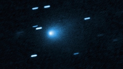 This image provided by NASA/European Space Agency shows an image captured by Hubble of the interstellar comet 3I/ATLAS on July 21, 2025, when the comet was 277 million miles from Earth. (NASA/European Space Agency via AP) (AP) This image provided by NASA/European Space Agency shows an image captured by Hubble of the interstellar comet 3I/ATLAS on July 21, 2025, when the comet was 277 million miles from Earth. (NASA/European Space Agency via AP) (AP)