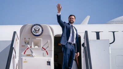 US Vice President JD Vance waves as he boards Air Force Two en route to Washington, DC, at Ben Gurion Airport in Tel Aviv on October 23, 2025. (AFP) US Vice President JD Vance waves as he boards Air Force Two en route to Washington, DC, at Ben Gurion Airport in Tel Aviv on October 23, 2025. (AFP)