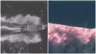 In a video shared by Pete Hegseth on Wednesday, a vessel is seen being blown up in flames through a camera's reticle. (Screengrab/X/@SecWar) In a video shared by Pete Hegseth on Wednesday, a vessel is seen being blown up in flames through a camera's reticle. (Screengrab/X/@SecWar)