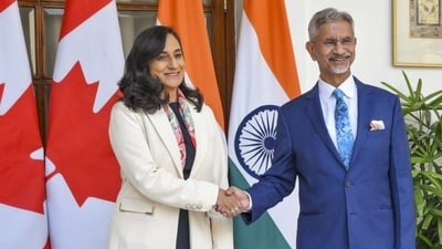 In this image posted on October 13, 2025, India’s External Affairs Minister S Jaishankar (right) with Canada’s Minister of Foreign Affairs Anita Anand during a meeting, in New Delhi. (PTI) In this image posted on October 13, 2025, India’s External Affairs Minister S Jaishankar (right) with Canada’s Minister of Foreign Affairs Anita Anand during a meeting, in New Delhi. (PTI)