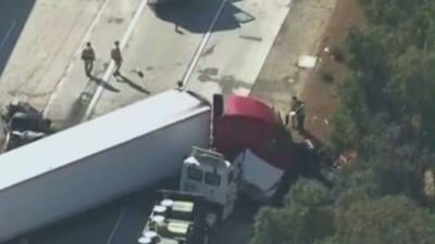 Jashanpreet Singh reportedly crashed his truck into slow-moving vehicles stuck in traffic on the westbound 10 Freeway. (X/@WhitePapersPol) Jashanpreet Singh reportedly crashed his truck into slow-moving vehicles stuck in traffic on the westbound 10 Freeway. (X/@WhitePapersPol)