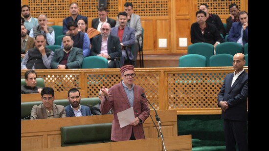 Chief minister Omar Abdullah during the J&K assembly session in Srinagar on Thursday. (Waseem Andrabi /HT)