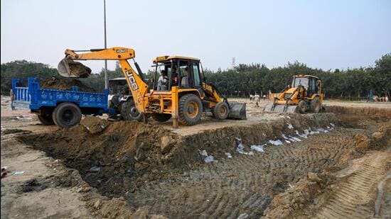 In rural pockets, preparations are underway in Baraula village, and at the D-Block park near Jai Hind Crown Bank in Hoshiyarpur village, officials said. (Sunil Ghosh/HT Photos)
