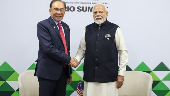 Prime Minister Narendra Modi during a bilateral meeting with Prime Minister of Malaysia Dato' Seri Anwar Ibrahim on the sidelines of the BRICS Summit in Brazil. (PTI)
