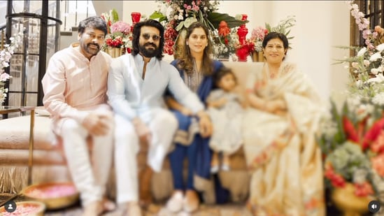 Chiranjeevi, Ram Charan. Upasana, Surekha in a happy family picture with Klin Kaara.