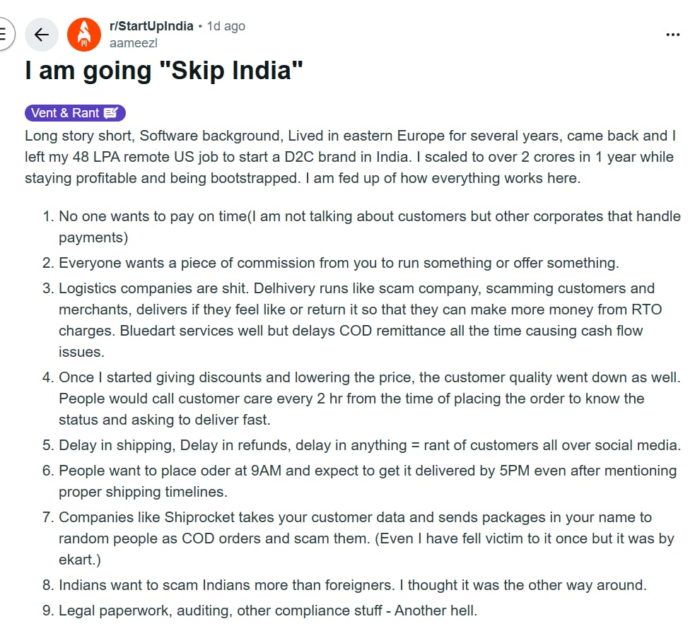 Screengrab of the Reddit post. (@aameezl/Reddit) Screengrab of the Reddit post. (@aameezl/Reddit)