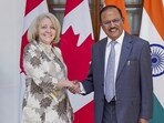 India’s NSA Ajit Doval met his Canadian counterpart Nathalie G. Drouin, in New Delhi, on September 18. (PTI) India’s NSA Ajit Doval met his Canadian counterpart Nathalie G. Drouin, in New Delhi, on September 18. (PTI)