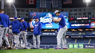 Shohei Ohtani of the Los Angeles Dodgers works out on the field during World Series Workout Day ahead of Game 1 of the World Series at Rogers Centre. (Getty Images via AFP) Shohei Ohtani of the Los Angeles Dodgers works out on the field during World Series Workout Day ahead of Game 1 of the World Series at Rogers Centre. (Getty Images via AFP)